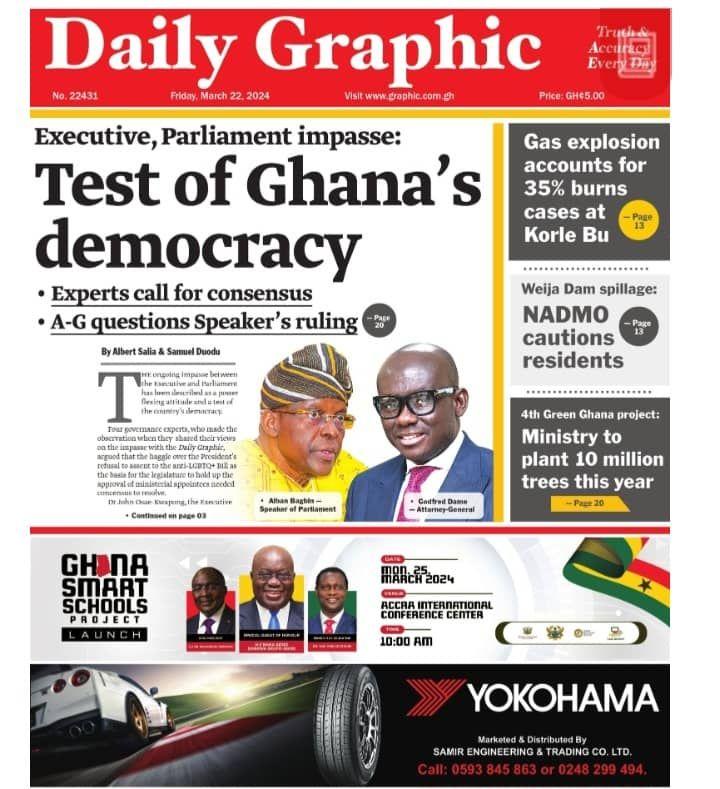 newspaper headlines for Friday 22nd March